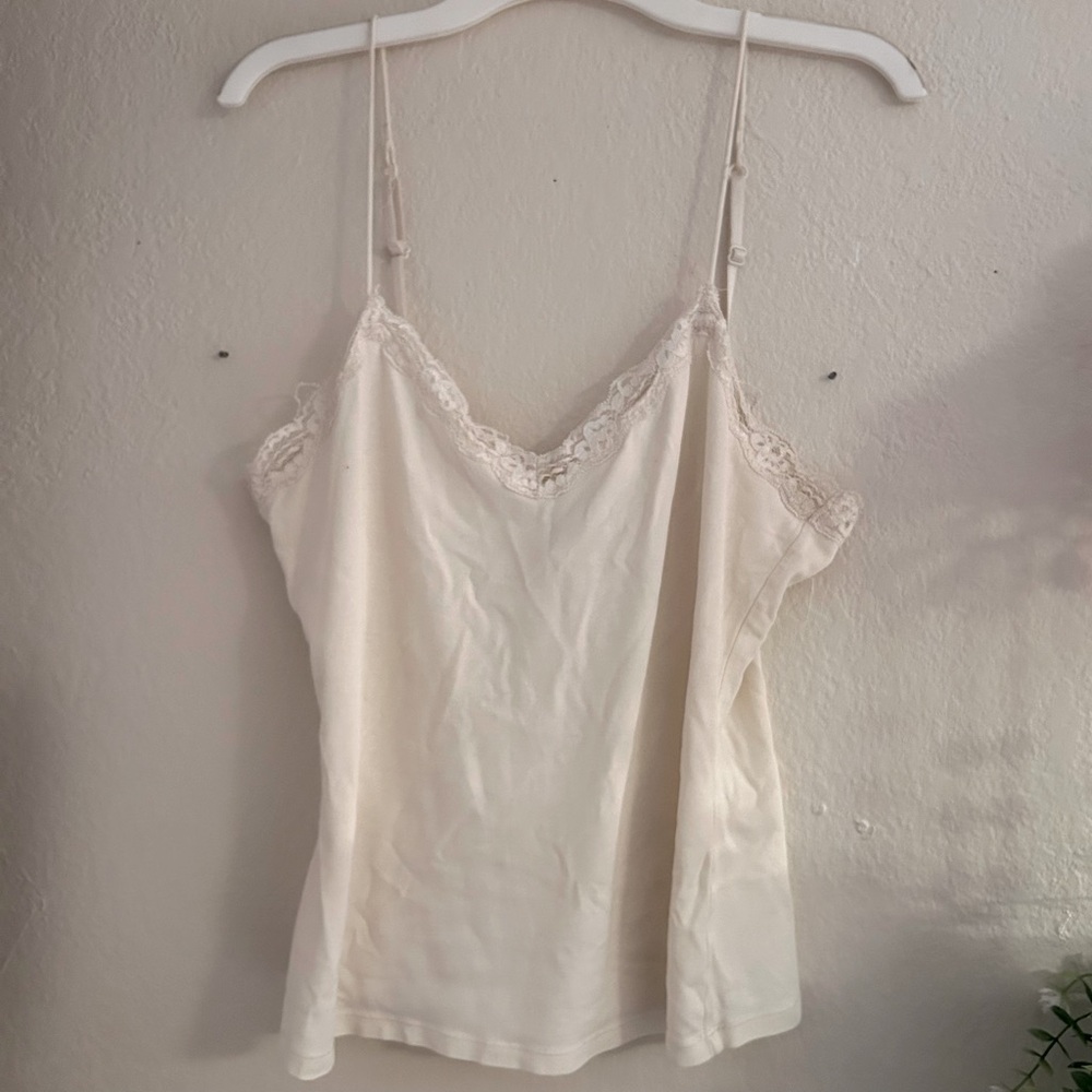 Cream Lace Trim Tank Top